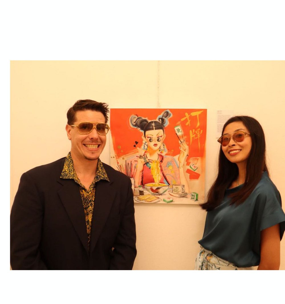 Michele Mattotti and Lihuà at the Colour dalla Malesia opening, Galleria La Loggia, Italy, September 2023.