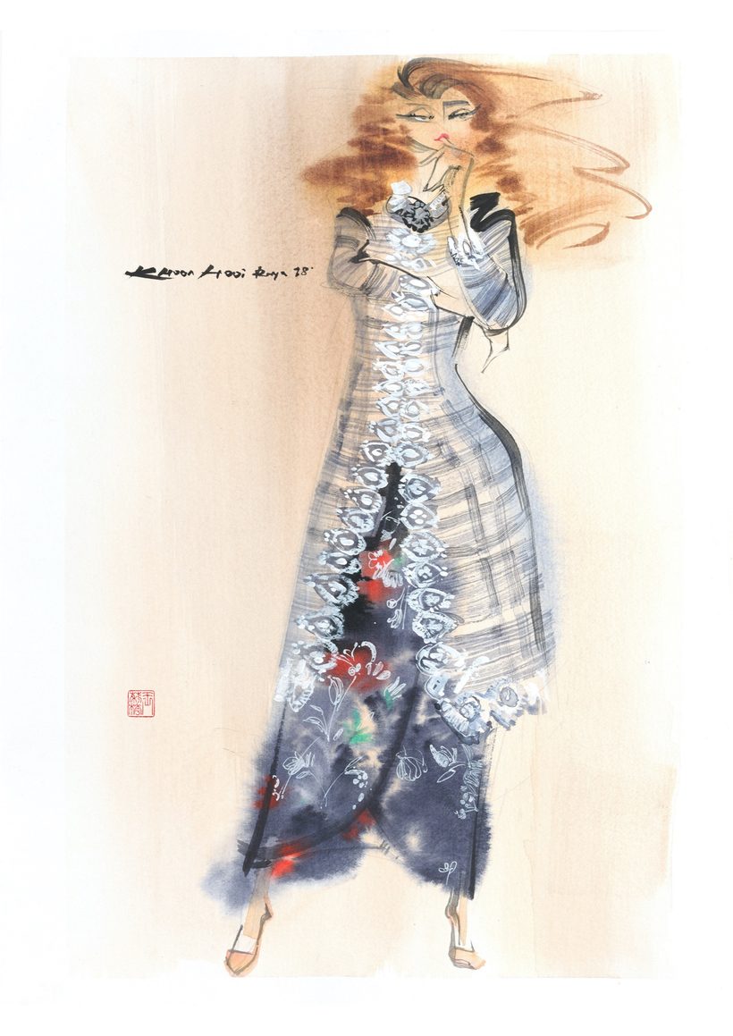 Ayu Kebaya — 1, a watercolour fashion illustration from Lihuà's Busana Malaysia series.