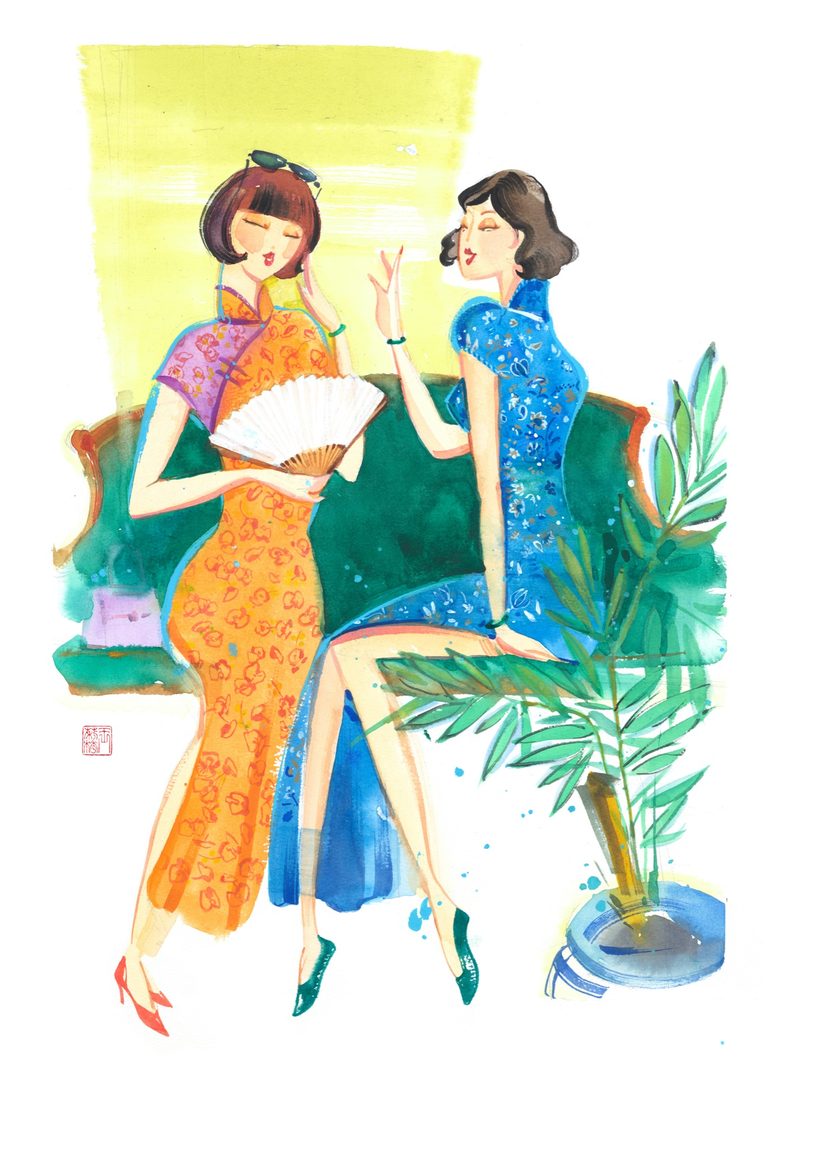Ling Ling — 2, a watercolour fashion illustration from Lihuà's Busana Malaysia series.