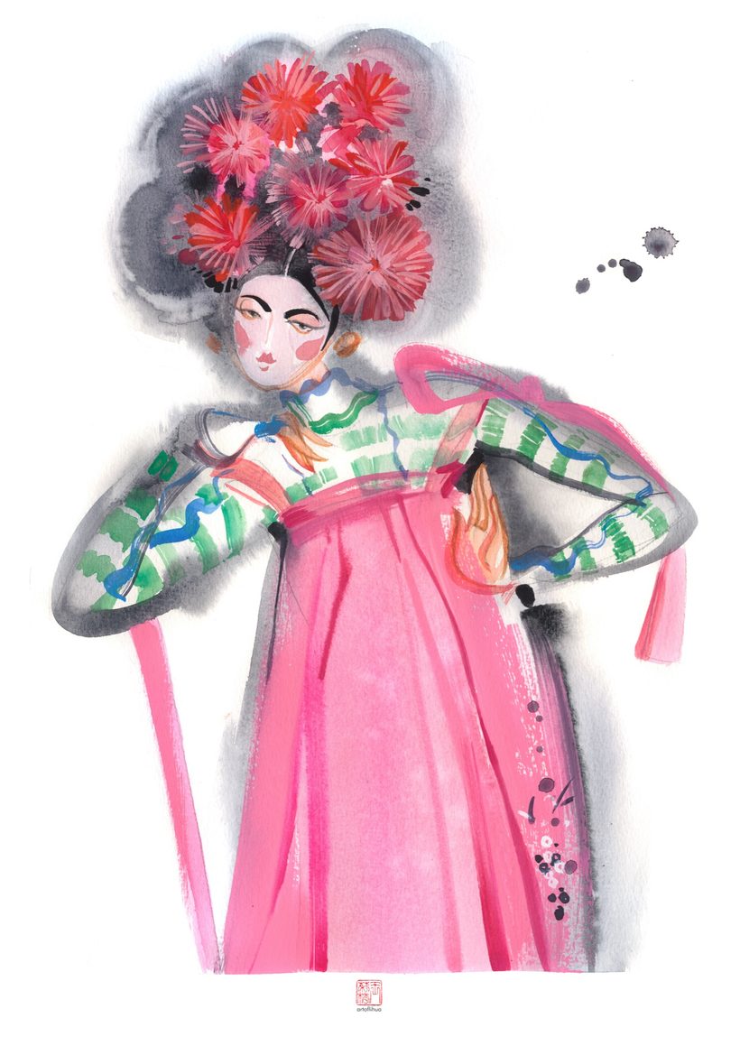 Dancing Silhouette — 5, a watercolour fashion illustration from Lihuà's Strokes of Fashion series.
