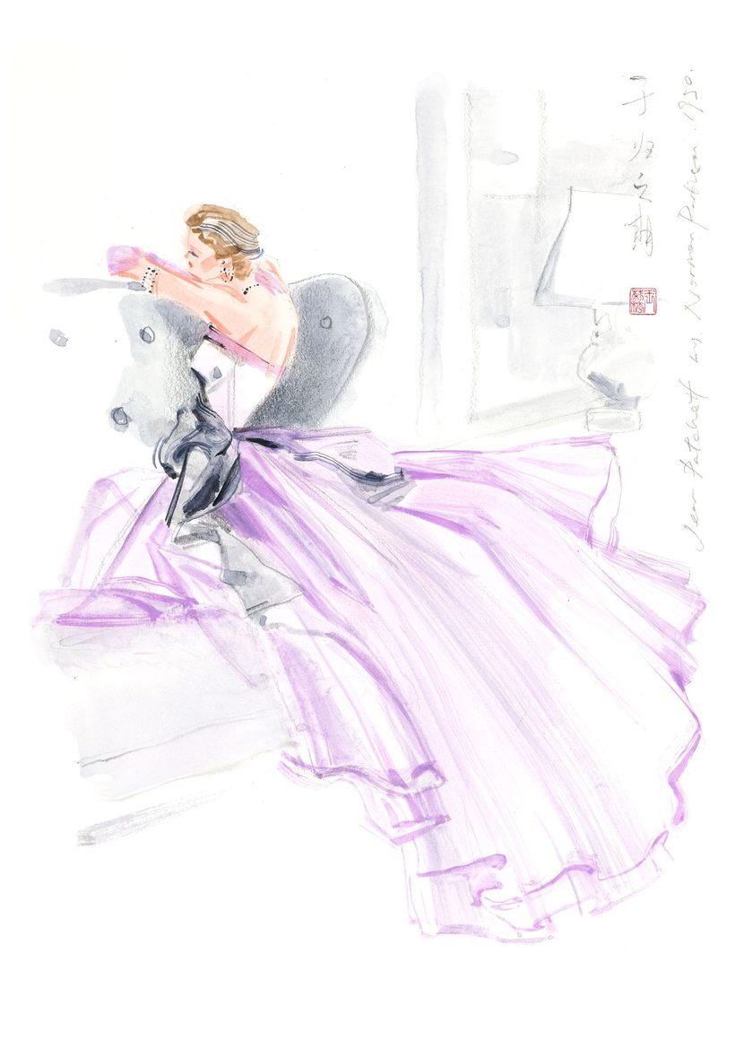 Lavender Dress, a watercolour fashion illustration from Lihuà's Strokes of Fashion series.