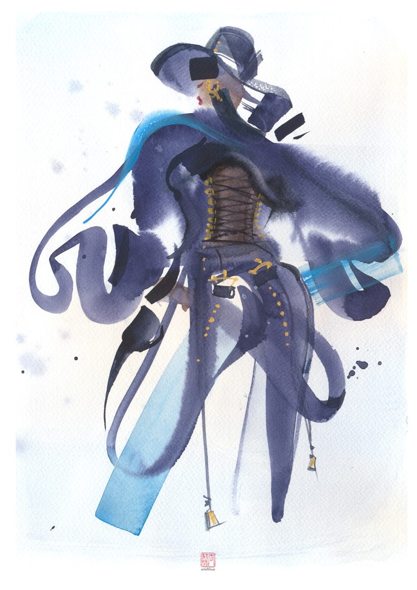 Robert Wun — Purple, a watercolour fashion illustration from Lihuà's Strokes of Fashion series.